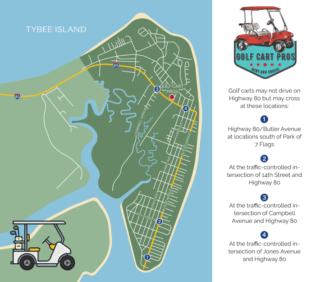 Golf Cart Pros Map of Tybee